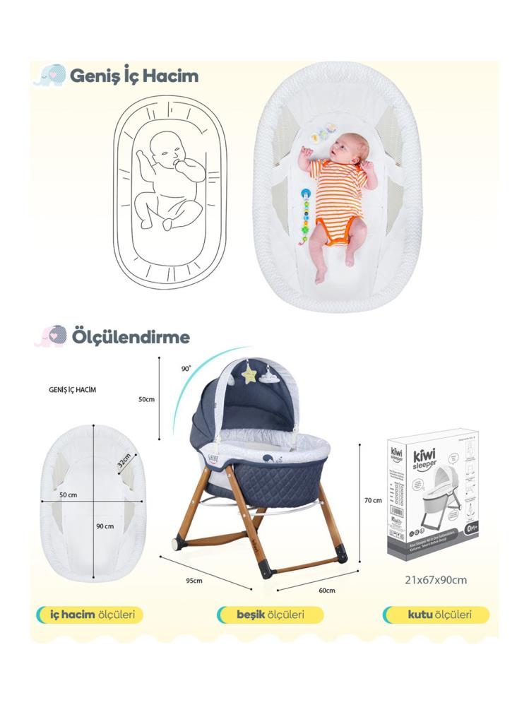 Kiwi Sleeper Portatif Anne Yanı Beşik - Kahverengi
