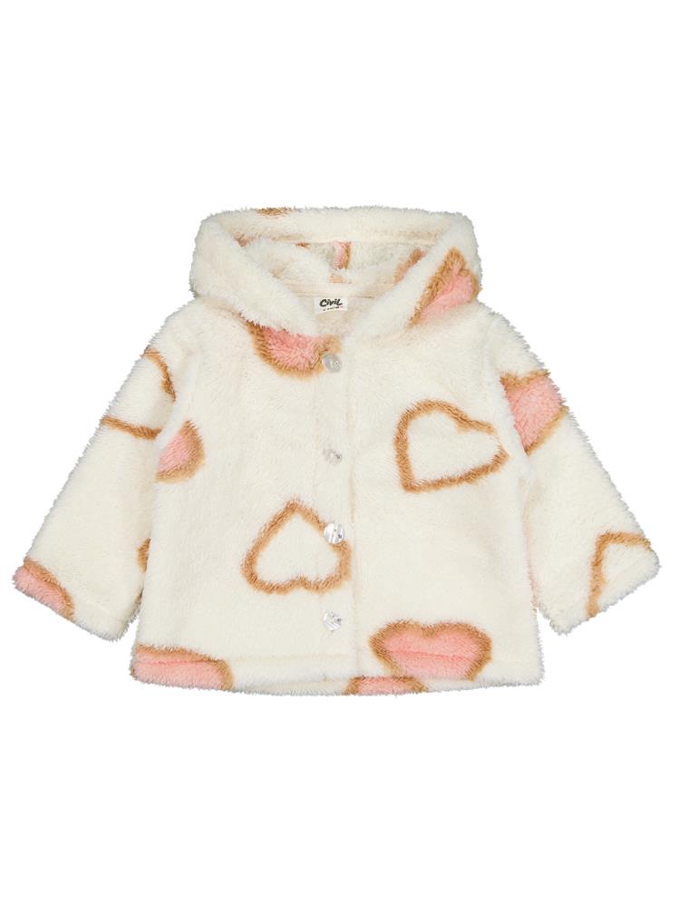 Civil Baby Kalp Baskılı 6-18 Ay Hırka - Pudra