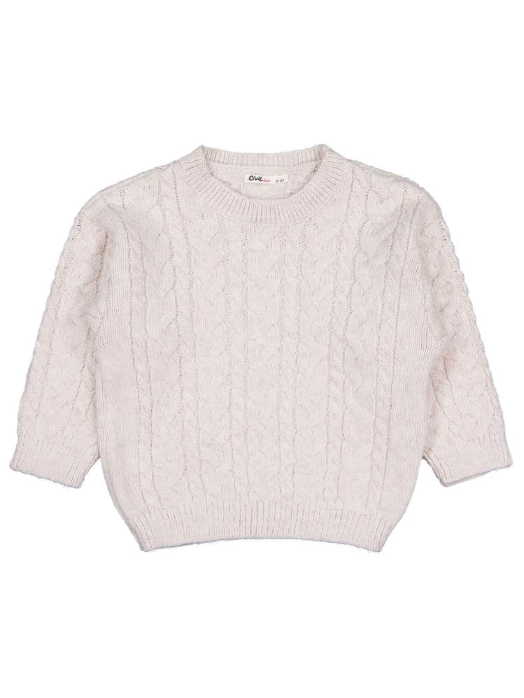 Civil Girls Saç Örgülü 2-5 Yaş Kazak - Bej