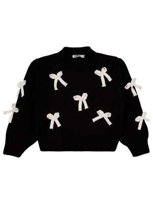 Civil Girls Fiyonk Aksesuarlı 6-9 Yaş Kazak - Siyah