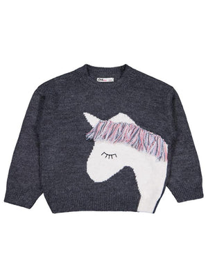 Civil Girls Unicıorn Desenli 2-5 Yaş Kazak - Gri