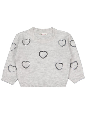 Civil Girls Pullu Kalp Nakışlı 2-5 Yaş Kazak - Gri
