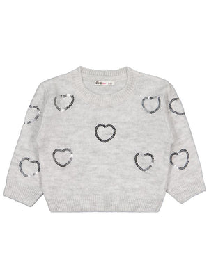 Civil Girls Pullu Kalp Nakışlı 2-5 Yaş Kazak - Gri
