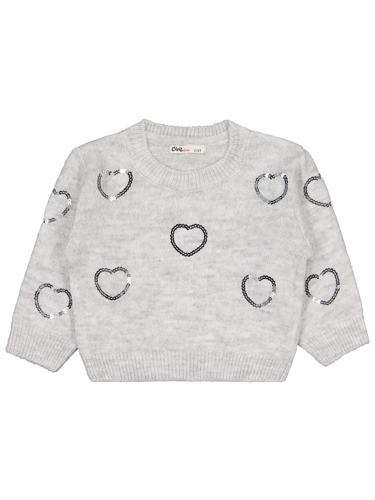Civil Girls Pullu Kalp Nakışlı 2-5 Yaş Kazak - Gri