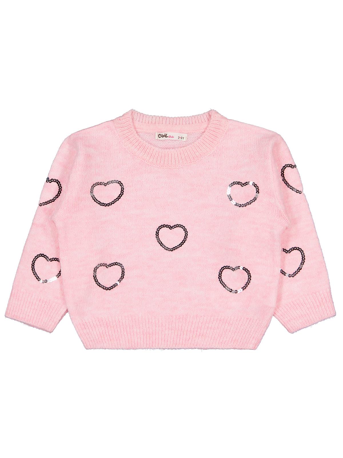 Civil Girls Pullu Kalp Nakışlı 2-5 Yaş Kazak - Pembe