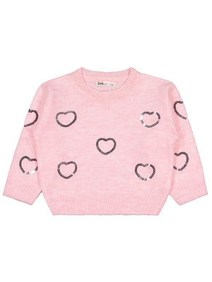 Civil Girls Pullu Kalp Nakışlı 2-5 Yaş Kazak - Pembe
