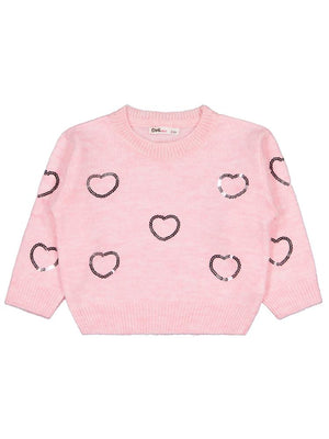 Civil Girls Pullu Kalp Nakışlı 2-5 Yaş Kazak - Pembe