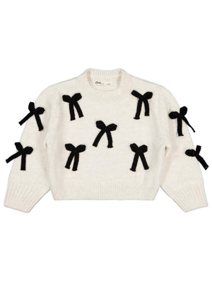 Civil Girls Fiyonk Aksesuarlı 2-5 Yaş Kazak - Ekru