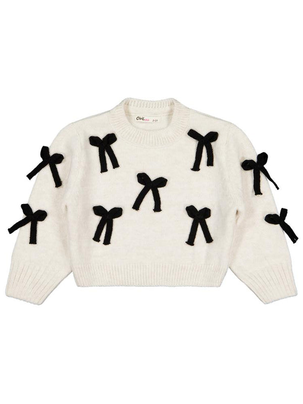 Civil Girls Fiyonk Aksesuarlı 2-5 Yaş Kazak - Ekru