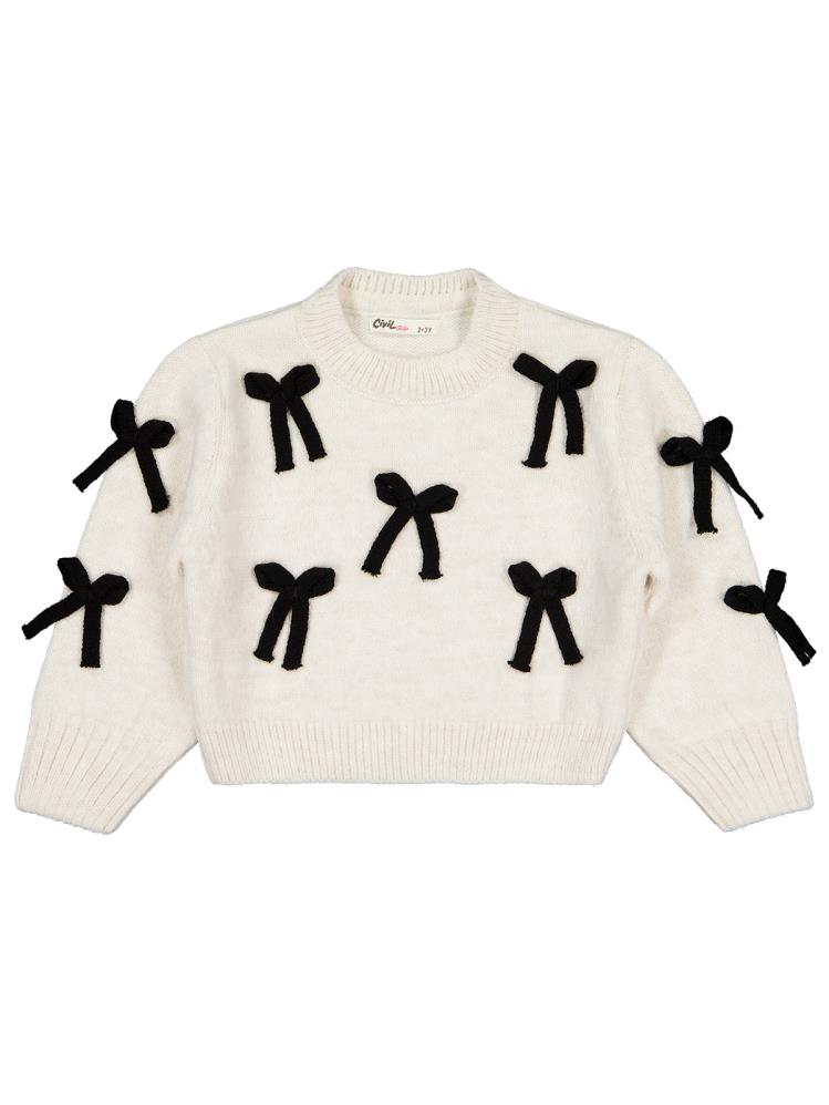 Civil Girls Fiyonk Aksesuarlı 2-5 Yaş Kazak - Ekru