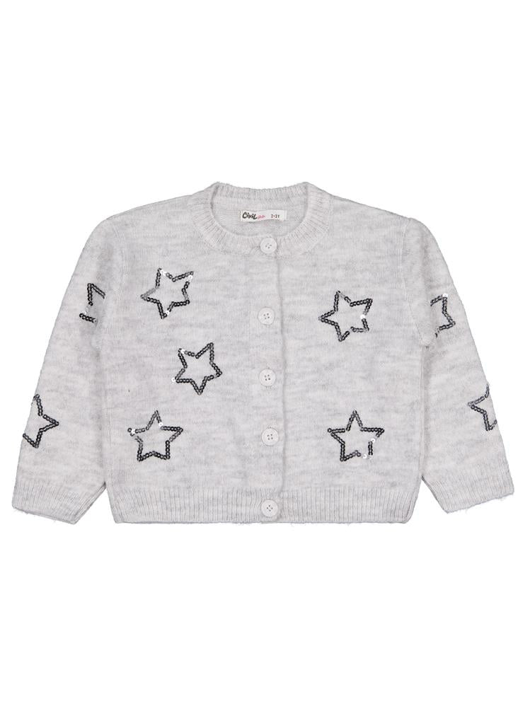 Civil Girls Pullu Yıldız Nakışlı 2-5 Yaş Hırka - Gri