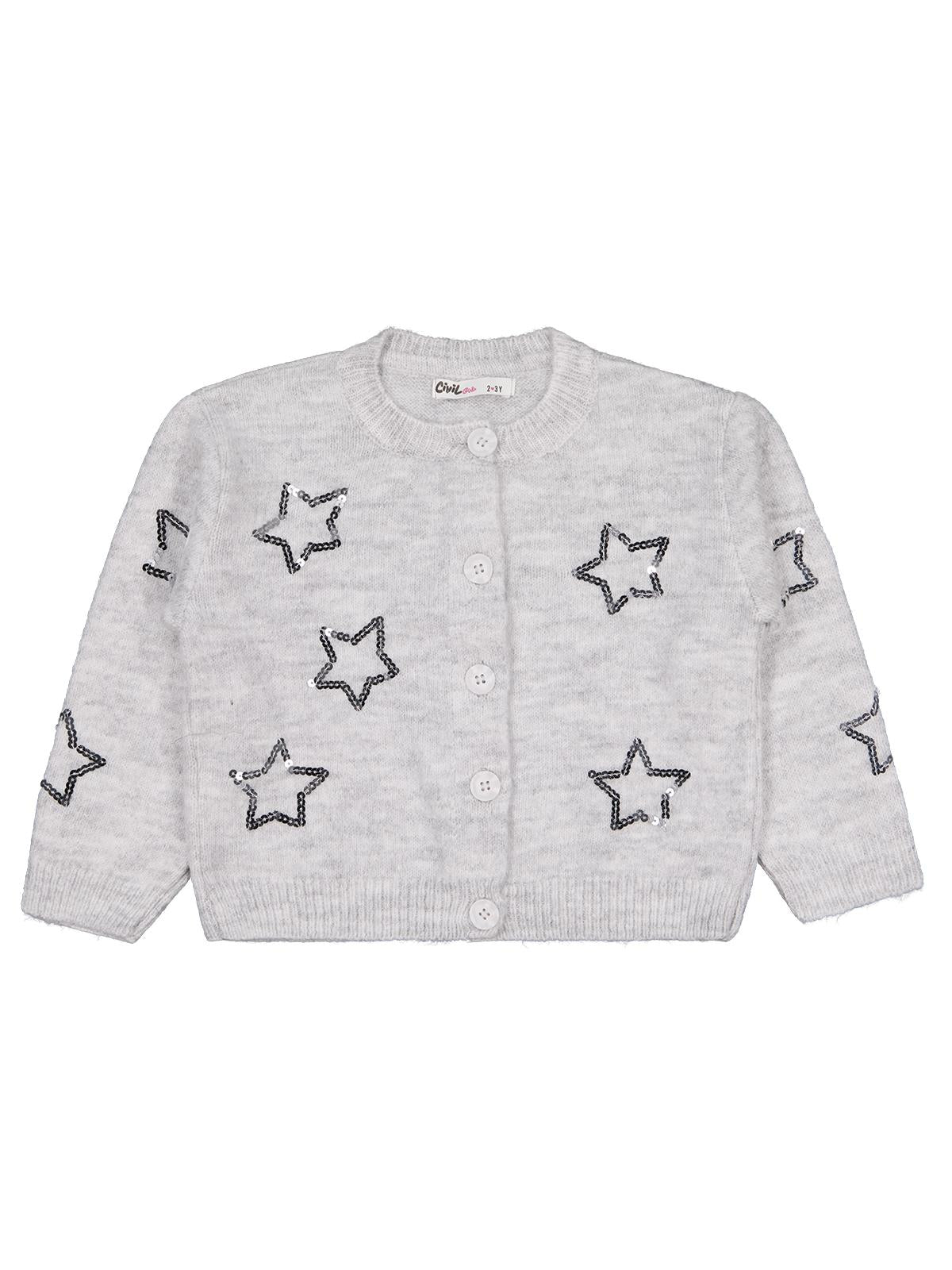 Civil Girls Pullu Yıldız Nakışlı 2-5 Yaş Hırka - Gri