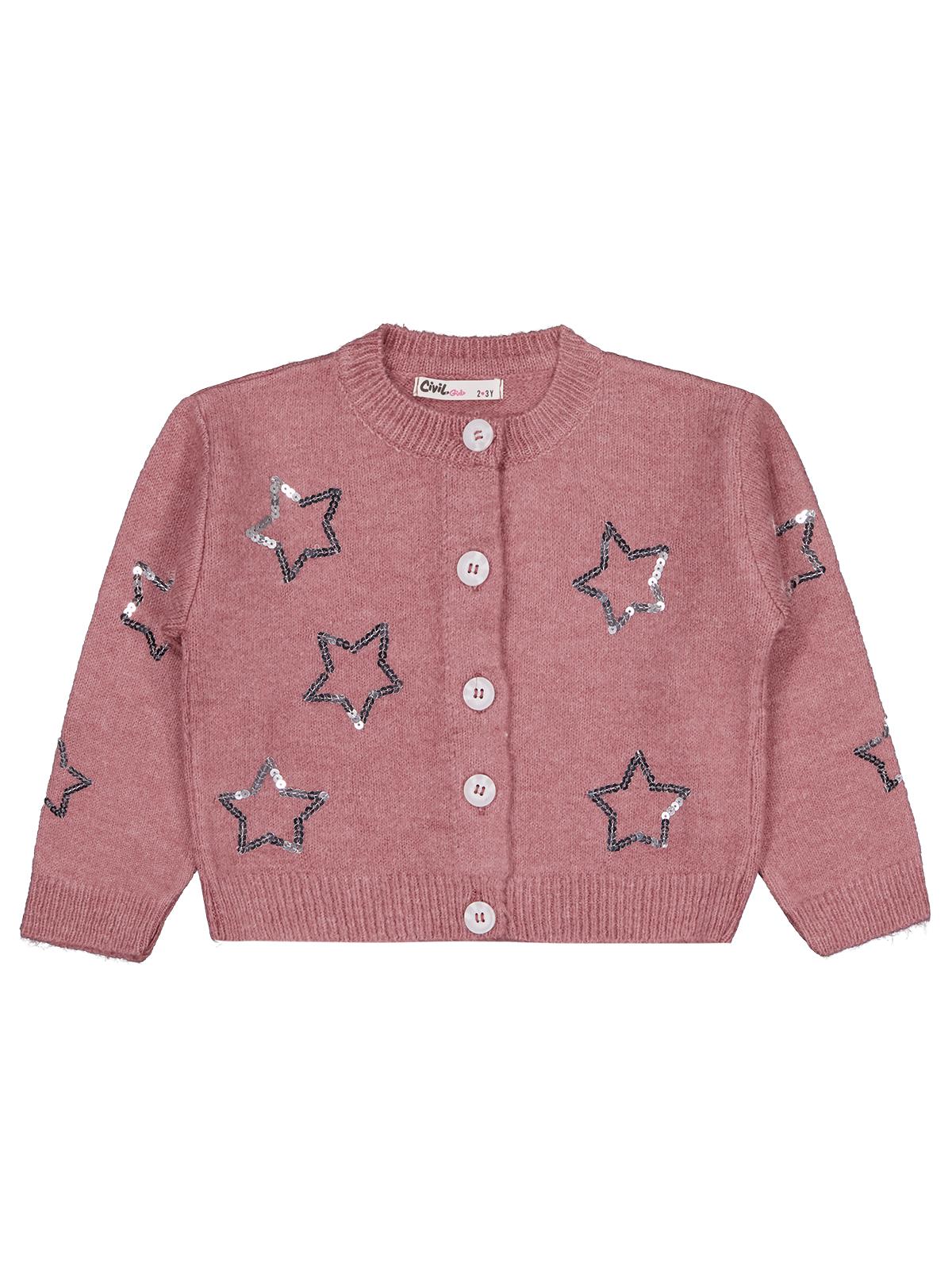 Civil Girls Pullu Yıldız Nakışlı 2-5 Yaş Hırka - Pembe