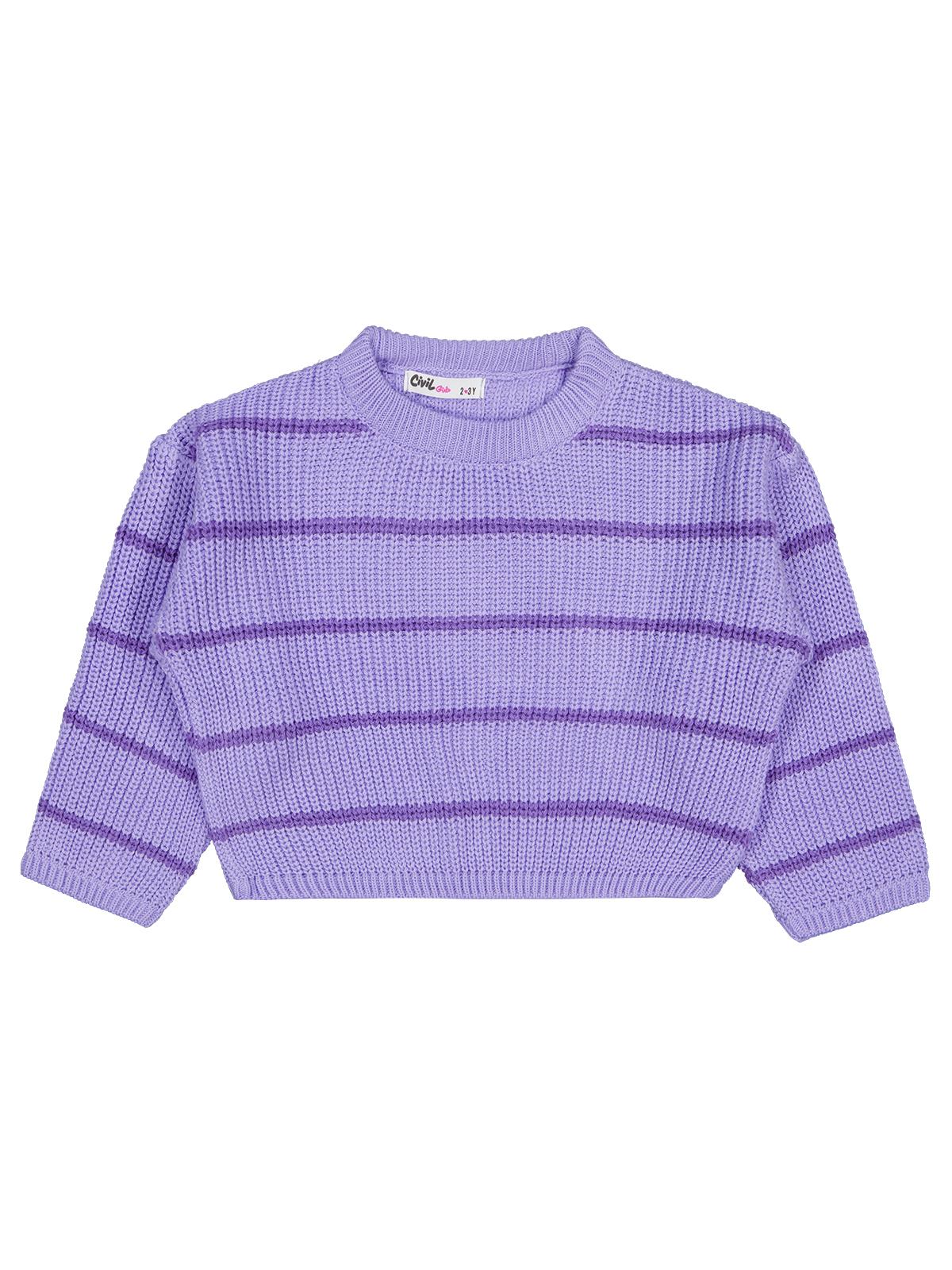 Civil Girls Çizgili 2-5 Yaş Kazak - Lila