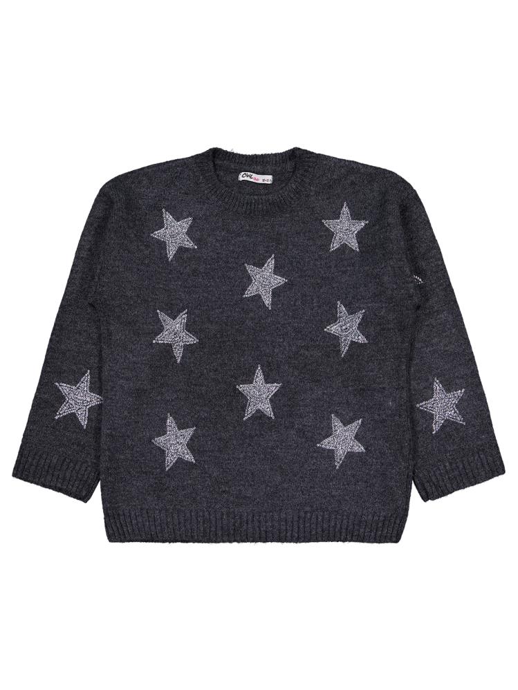 Civil Girls Yıldız Taş Baskılı 10-13 Yaş Kazak - Gri