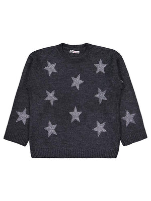 Civil Girls Yıldız Taş Baskılı 10-13 Yaş Kazak - Gri