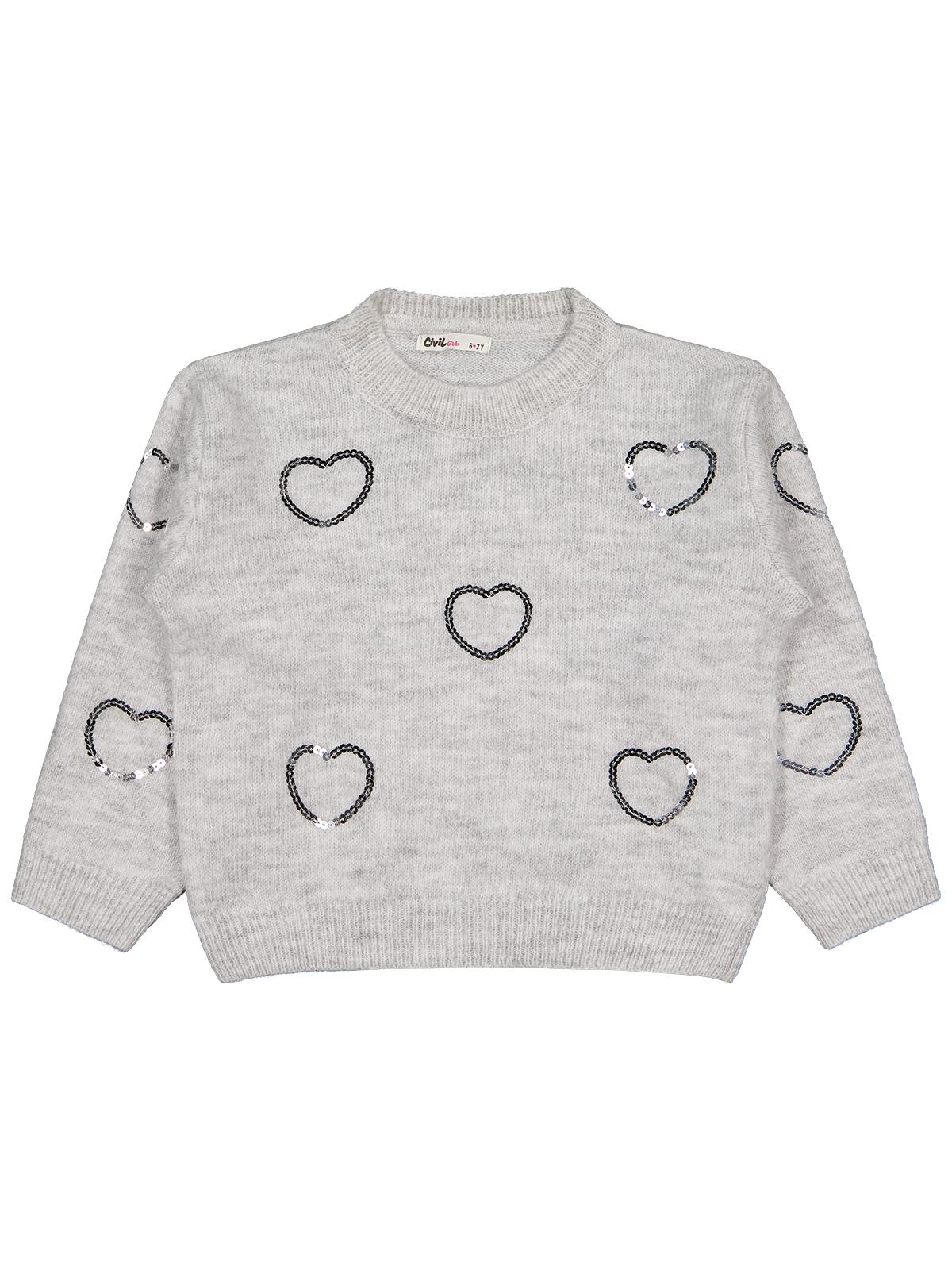 Civil Girls Pullu Kalp Nakışlı 6-9 Yaş Kazak - Gri