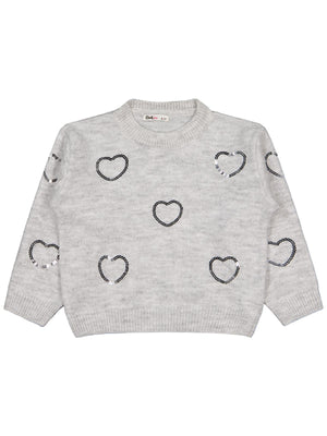 Civil Girls Pullu Kalp Nakışlı 6-9 Yaş Kazak - Gri