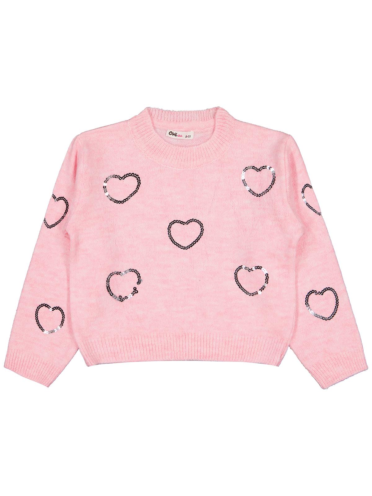 Civil Girls Pullu Kalp Nakışlı 6-9 Yaş Kazak - Pembe