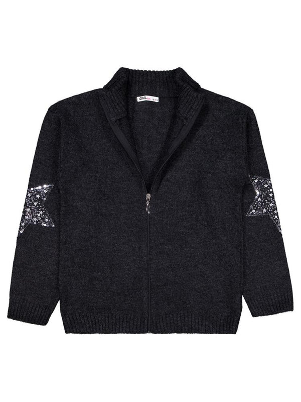 Civil Girls Yıldızlı Taş Baskılı 10-13 Yaş Hırka - Siyah