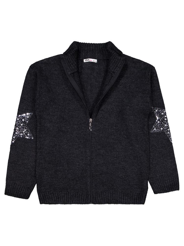 Civil Girls Yıldızlı Taş Baskılı 10-13 Yaş Hırka - Siyah