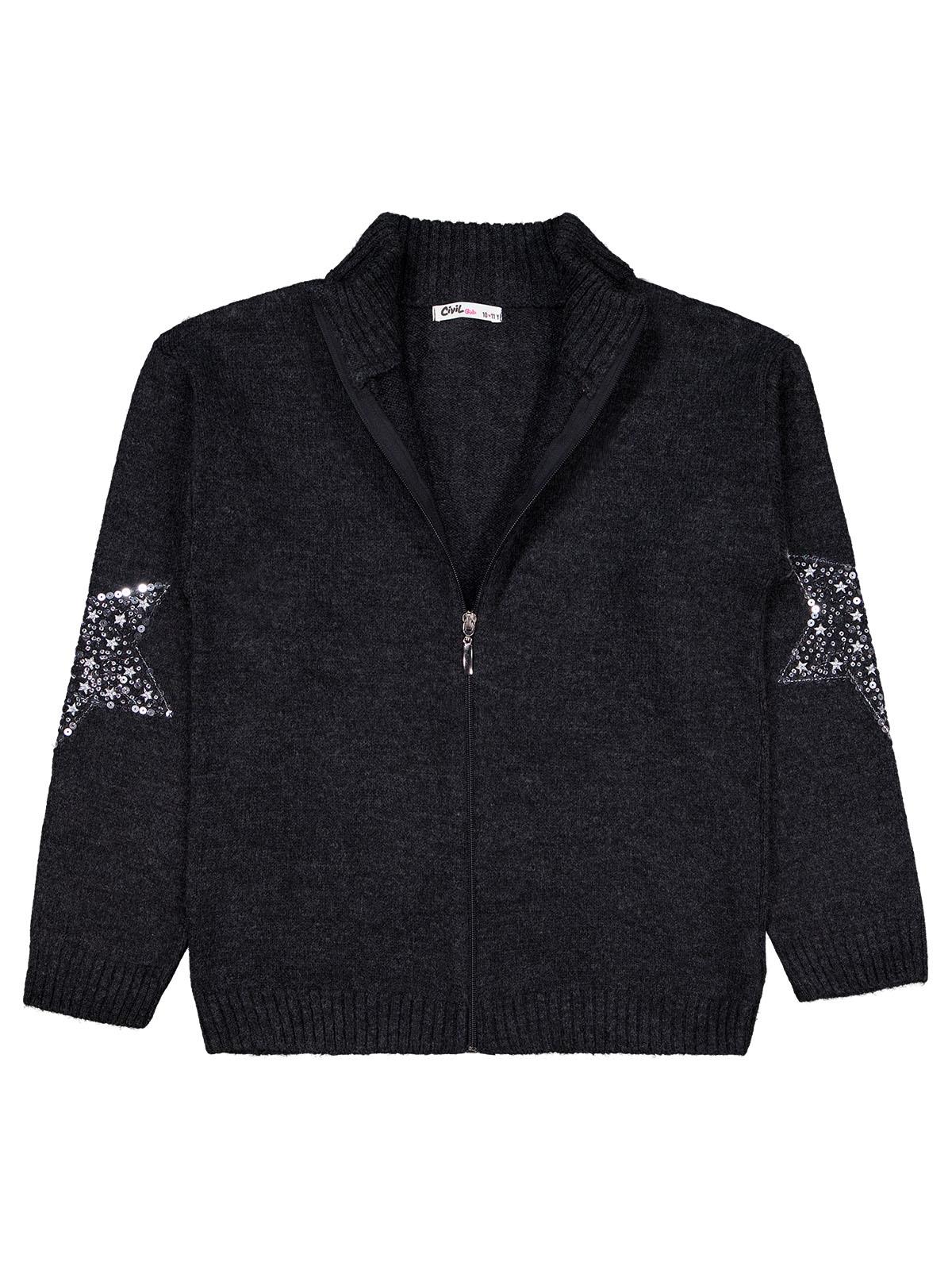 Civil Girls Yıldızlı Taş Baskılı 10-13 Yaş Hırka - Siyah