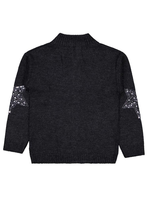 Civil Girls Yıldızlı Taş Baskılı 10-13 Yaş Hırka - Siyah