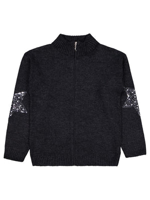 Civil Girls Yıldızlı Taş Baskılı 10-13 Yaş Hırka - Siyah