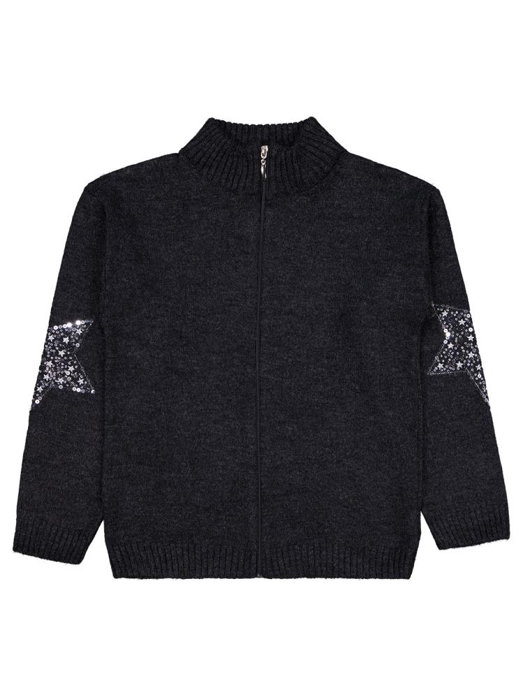 Civil Girls Yıldızlı Taş Baskılı 10-13 Yaş Hırka - Siyah