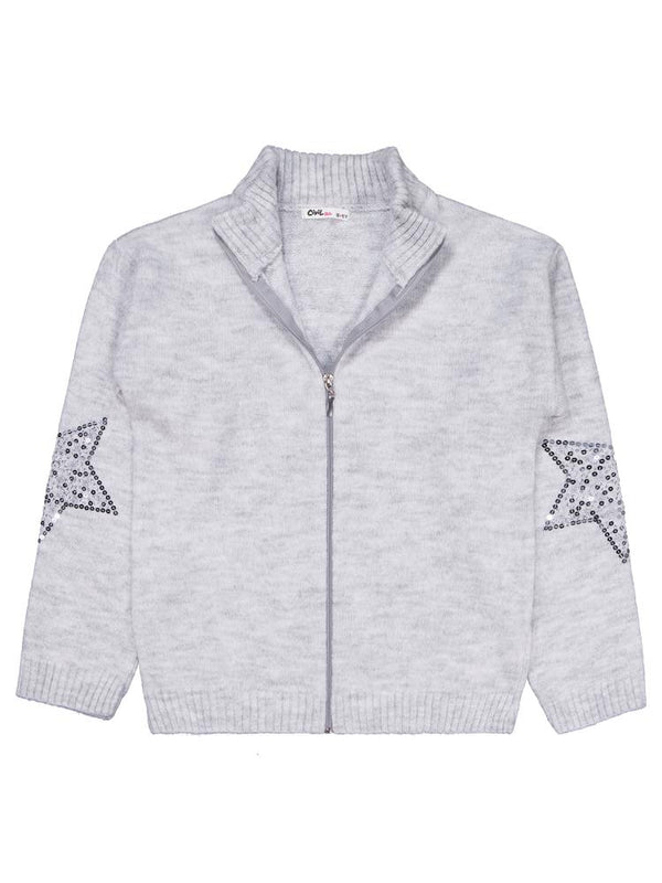 Civil Girls Yıldızlı Taş Baskılı 10-13 Yaş Hırka - Gri