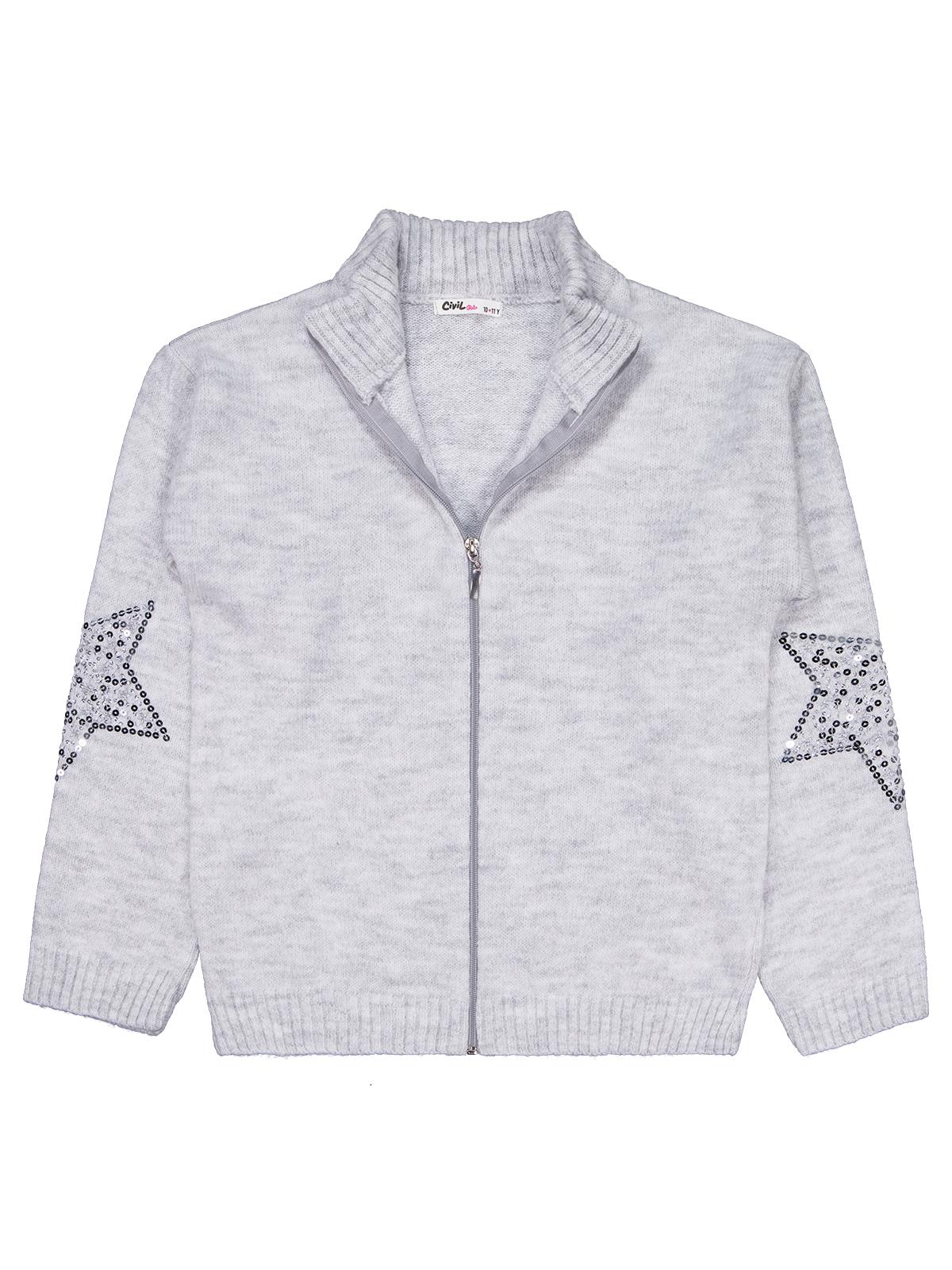 Civil Girls Yıldızlı Taş Baskılı 10-13 Yaş Hırka - Gri