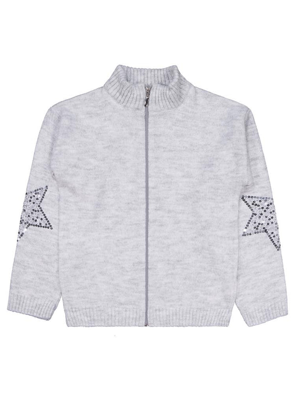 Civil Girls Yıldızlı Taş Baskılı 10-13 Yaş Hırka - Gri
