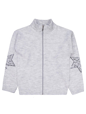 Civil Girls Yıldızlı Taş Baskılı 10-13 Yaş Hırka - Gri