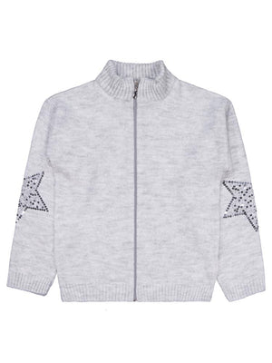 Civil Girls Yıldızlı Taş Baskılı 10-13 Yaş Hırka - Gri