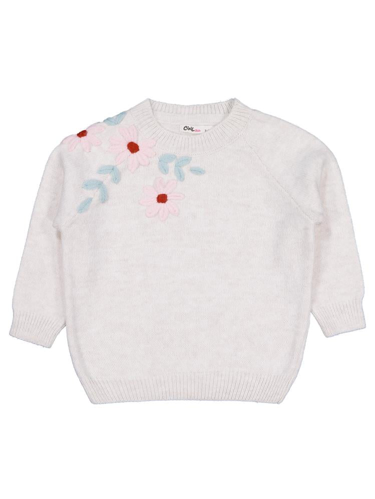 Civil Girls Çiçek Nakışlı 2-5 Yaş Kazak - Bej