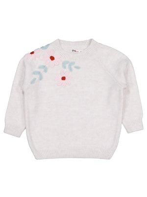 Civil Girls Çiçek Nakışlı 2-5 Yaş Kazak - Bej