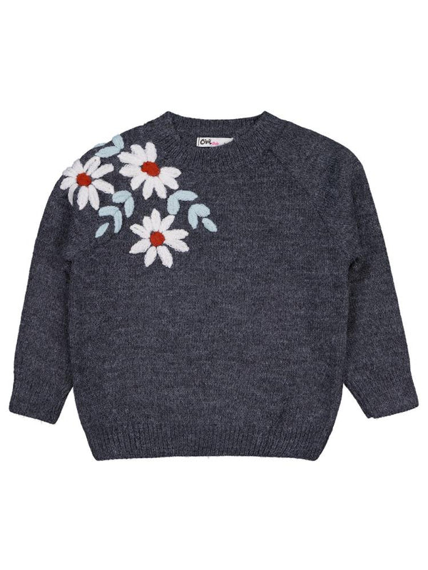 Civil Girls Çiçek Nakışlı 2-5 Yaş Kazak - Gri