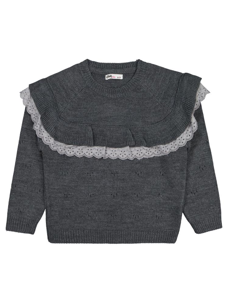 Civil Girls Roba Fırfırlı 6-9 Yaş Kazak - Gri