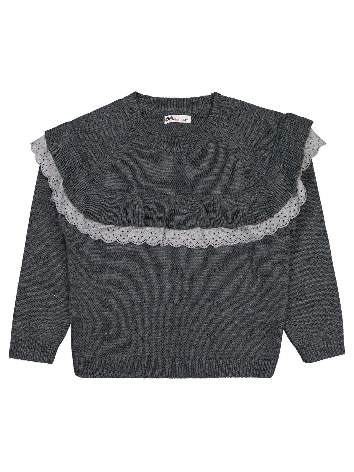 Civil Girls Roba Fırfırlı 6-9 Yaş Kazak - Gri