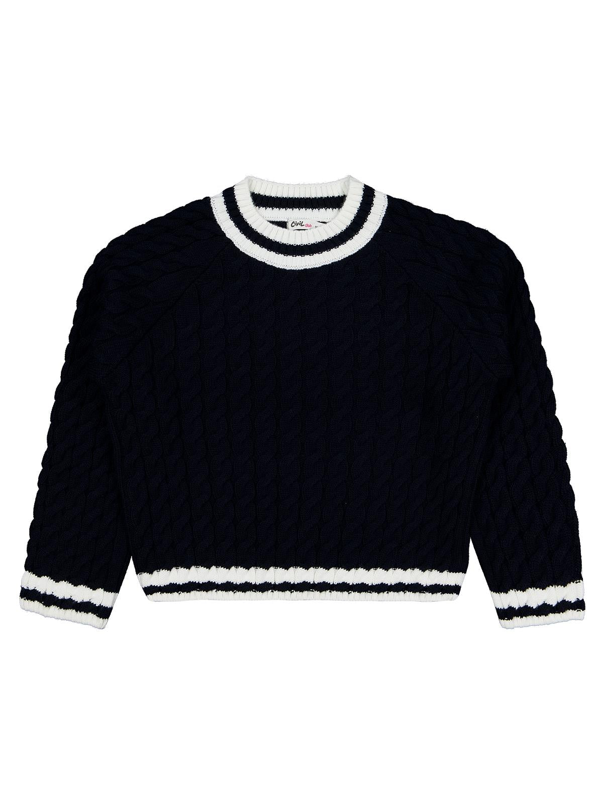 Civil Girls Yaka Çizgili 10-13 Yaş Kazak - Lacivert