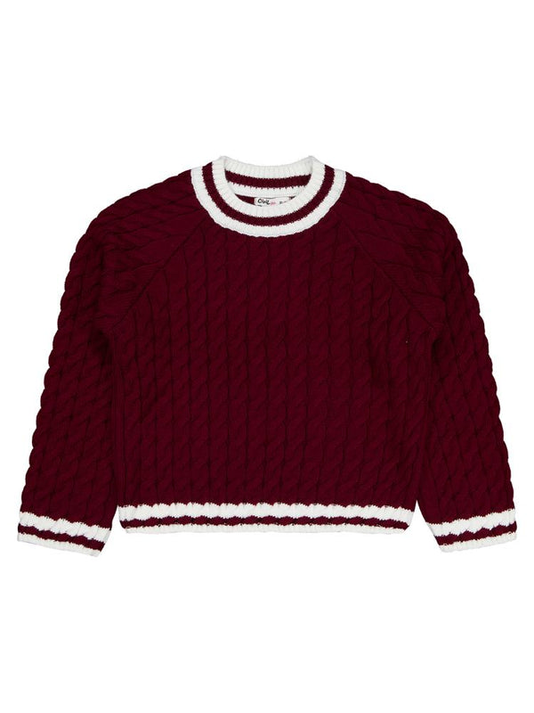 Civil Girls Yaka Çizgili 10-13 Yaş Kazak - Bordo