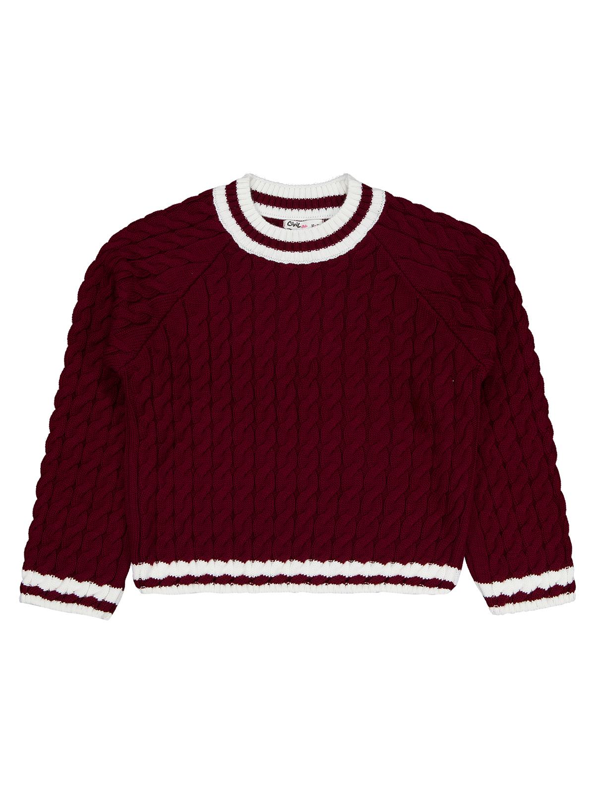 Civil Girls Yaka Çizgili 10-13 Yaş Kazak - Bordo
