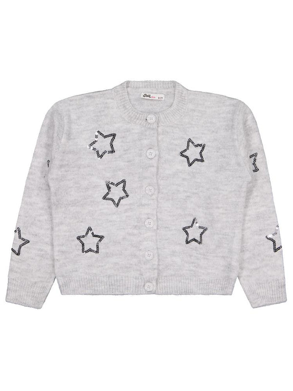Civil Girls Pullu Yıldız Nakışlı 6-9 Yaş Hırka - Gri