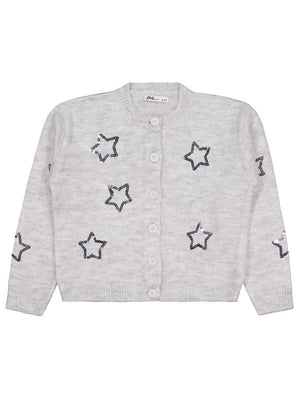 Civil Girls Pullu Yıldız Nakışlı 6-9 Yaş Hırka - Gri