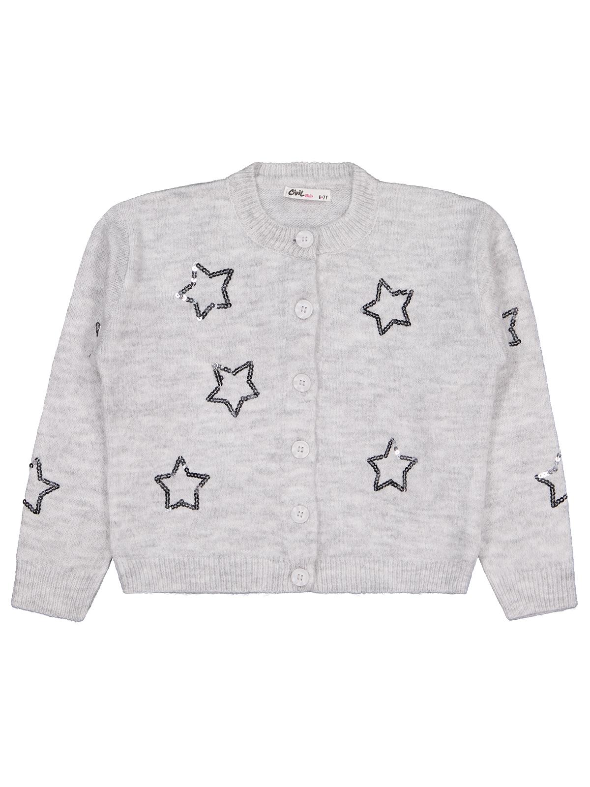Civil Girls Pullu Yıldız Nakışlı 6-9 Yaş Hırka - Gri
