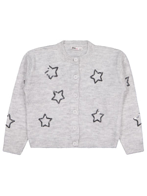 Civil Girls Pullu Yıldız Nakışlı 6-9 Yaş Hırka - Gri