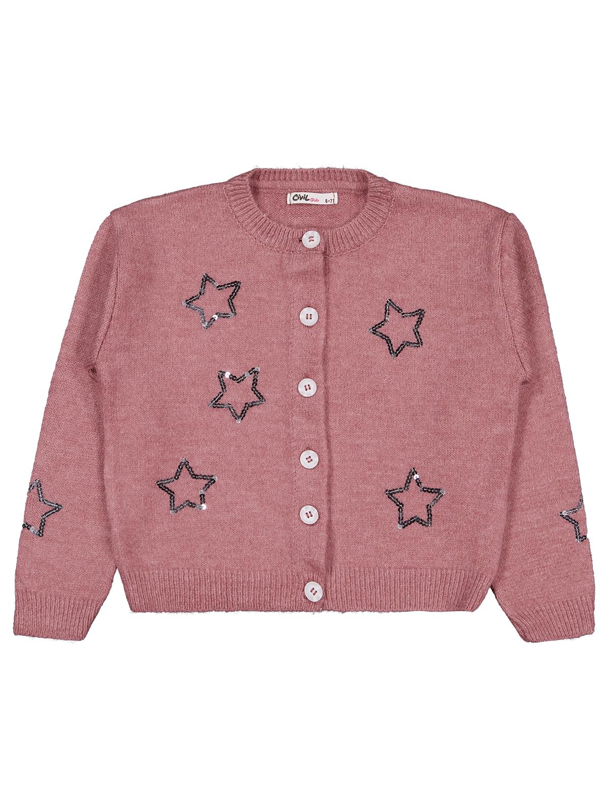 Civil Girls Pullu Yıldız Nakışlı 6-9 Yaş Hırka - Pembe