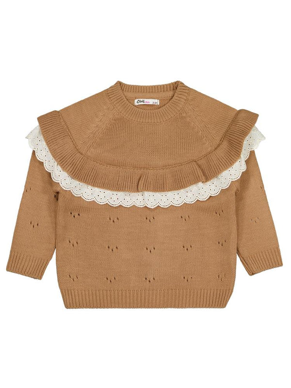 Civil Girls Roba Fırfırlı 2-5 Yaş Kazak - Kahverengi