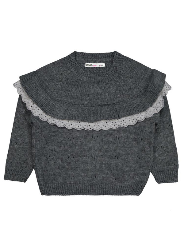 Civil Girls Roba Fırfırlı 2-5 Yaş Kazak - Gri