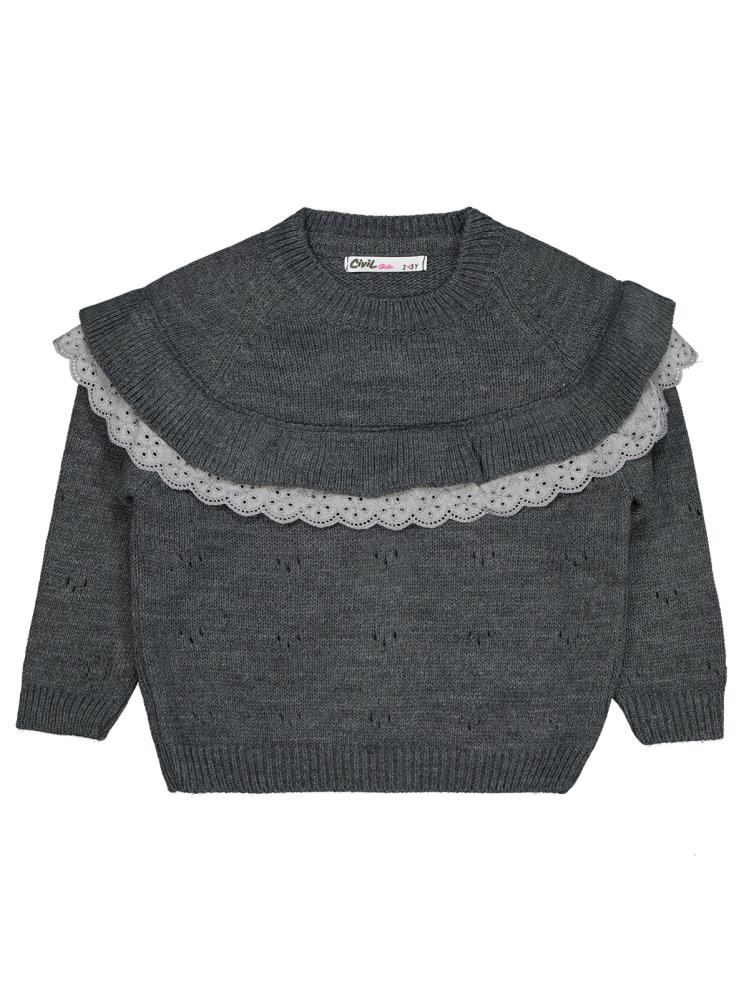 Civil Girls Roba Fırfırlı 2-5 Yaş Kazak - Gri